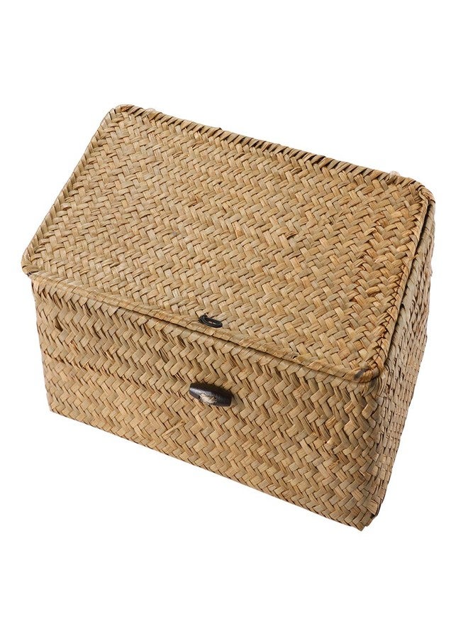 Vosarea Rattan Storage Basket Makeup Organizer Multipurpose Container with Lid 23x13x8cm(S) - Image 1