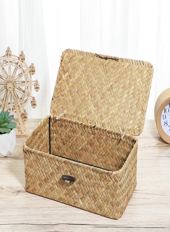 Vosarea Rattan Storage Basket Makeup Organizer Multipurpose Container with Lid 23x13x8cm(S) - Image 3
