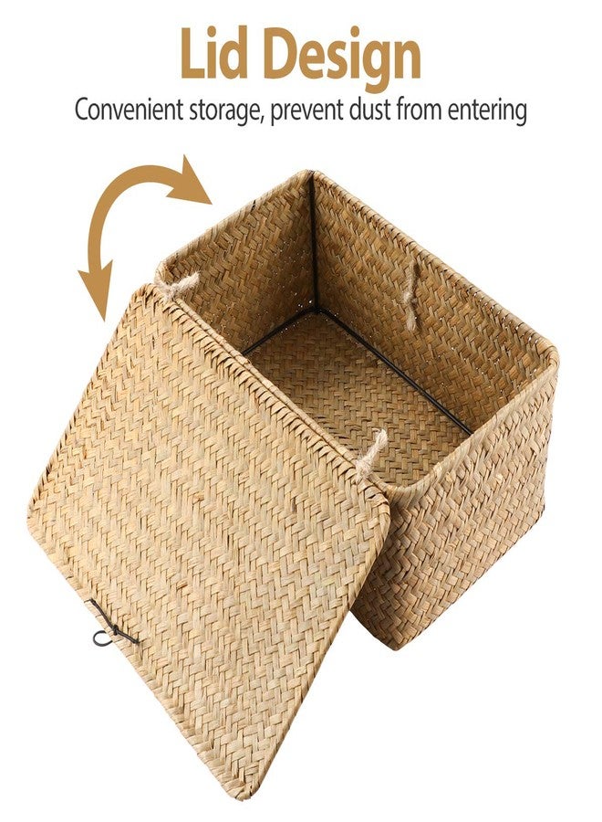 Vosarea Rattan Storage Basket Makeup Organizer Multipurpose Container with Lid 23x13x8cm(S) - Image 4