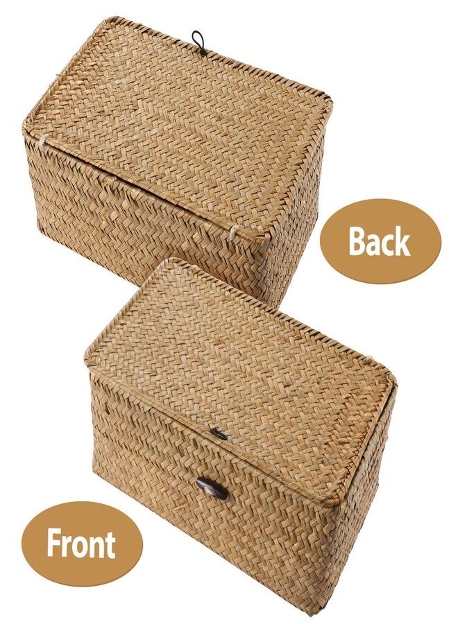 Vosarea Rattan Storage Basket Makeup Organizer Multipurpose Container with Lid 23x13x8cm(S) - Image 2