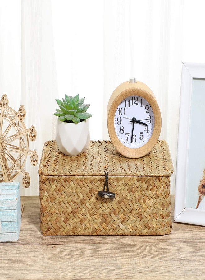 Vosarea Rattan Storage Basket Makeup Organizer Multipurpose Container with Lid 23x13x8cm(S) - Image 5