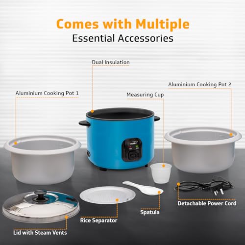 V-Guard VRC 2.8-Litre Electric Rice Cooker with 1000 W Power, 2 Pots, Spatula, Rice Separator | 5-Year Heating Plate & 2-Year Product Coverage by V-Guard | Automatic Cooking with Double-Layer Body & Cool Touch Handles - Image 3