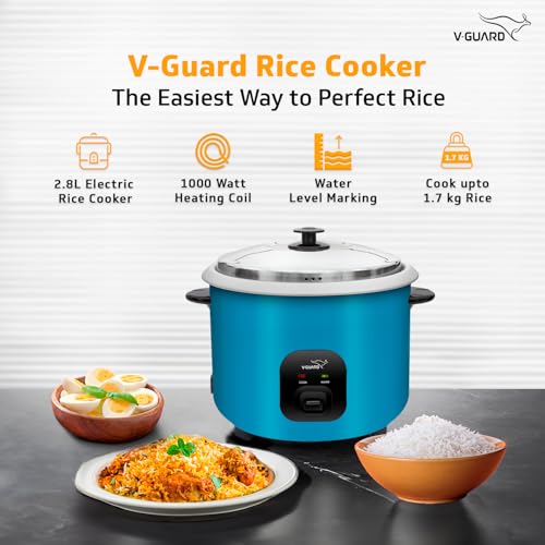 V-Guard VRC 2.8-Litre Electric Rice Cooker with 1000 W Power, 2 Pots, Spatula, Rice Separator | 5-Year Heating Plate & 2-Year Product Coverage by V-Guard | Automatic Cooking with Double-Layer Body & Cool Touch Handles - Image 2