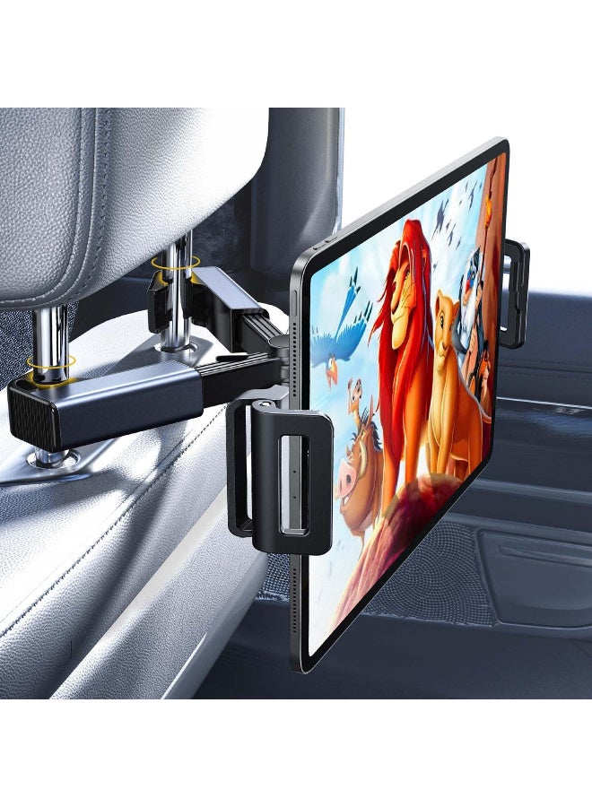 إكس ليفيل حامل جهاز لوحي وآيباد مثبت على مسند رأس السيارة، حامل جهاز آيباد في المقعد الخلفي، ملحقات سفر أساسية للرحلات الطويلة للأطفال والبالغين، يناسب جميع الأجهزة من 4.7 إلى 12.9 بوصة، ومنظم للسيارة، حامل جهاز آيباد في مسند رأس المقعد الخلفي - أسود - Image 1