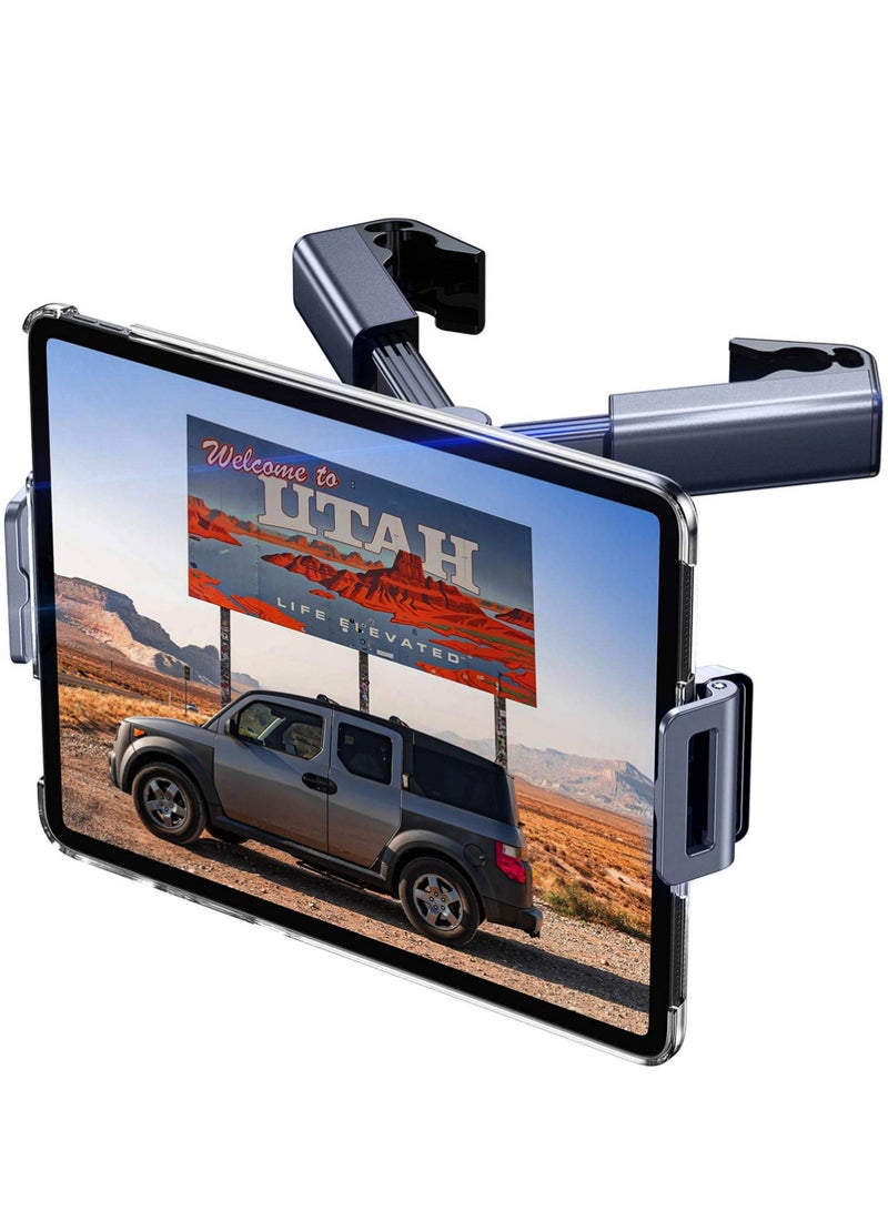 إكس ليفيل حامل جهاز لوحي وآيباد مثبت على مسند رأس السيارة، حامل جهاز آيباد في المقعد الخلفي، ملحقات سفر أساسية للرحلات الطويلة للأطفال والبالغين، يناسب جميع الأجهزة من 4.7 إلى 12.9 بوصة، ومنظم للسيارة، حامل جهاز آيباد في مسند رأس المقعد الخلفي - أسود - Image 2