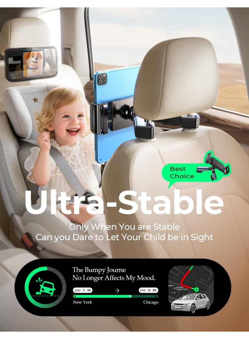 إكس ليفيل حامل جهاز لوحي وآيباد مثبت على مسند رأس السيارة، حامل جهاز آيباد في المقعد الخلفي، ملحقات سفر أساسية للرحلات الطويلة للأطفال والبالغين، يناسب جميع الأجهزة من 4.7 إلى 12.9 بوصة، ومنظم للسيارة، حامل جهاز آيباد في مسند رأس المقعد الخلفي - أسود - Image 4