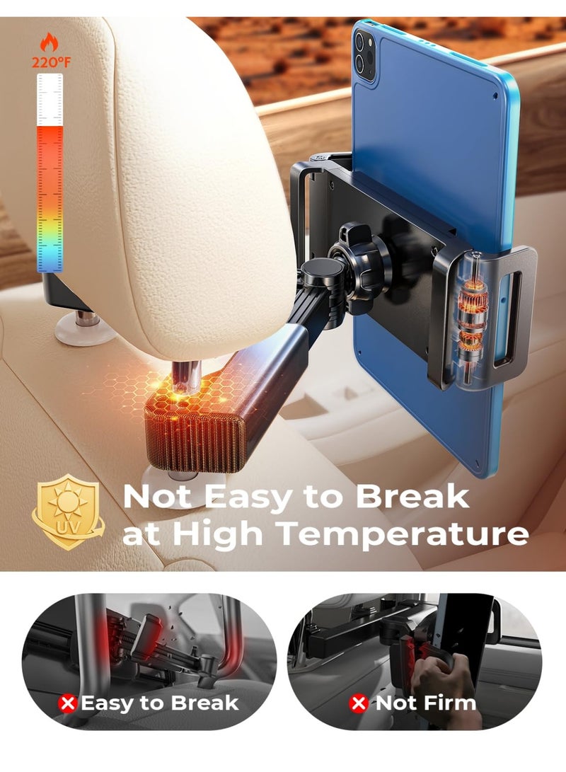 إكس ليفيل حامل جهاز لوحي وآيباد مثبت على مسند رأس السيارة، حامل جهاز آيباد في المقعد الخلفي، ملحقات سفر أساسية للرحلات الطويلة للأطفال والبالغين، يناسب جميع الأجهزة من 4.7 إلى 12.9 بوصة، ومنظم للسيارة، حامل جهاز آيباد في مسند رأس المقعد الخلفي - أسود - Image 3