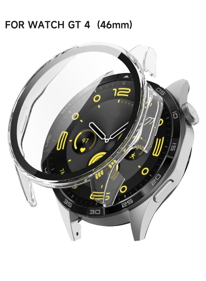HUAWEI WATCH GT 4 46mm Case with 9H Tempered Glass Screen Protector, Unique Design Hard PC Waterproof Cover, Touch Sensitive Full Coverage Accessories for Huawei Watch GT4 46mm（Clear) - Image 1