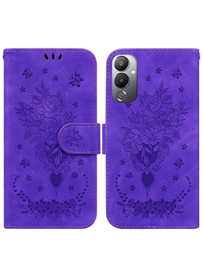 HuHa Case Cover For For Tecno Pova 4 Butterfly Rose Embossed Leather Phone Case(Purple) 