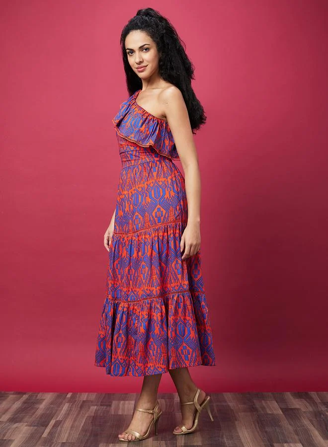 جلو باص Globus Women Tribal Print One-Shoulder A-Line Midi Dress