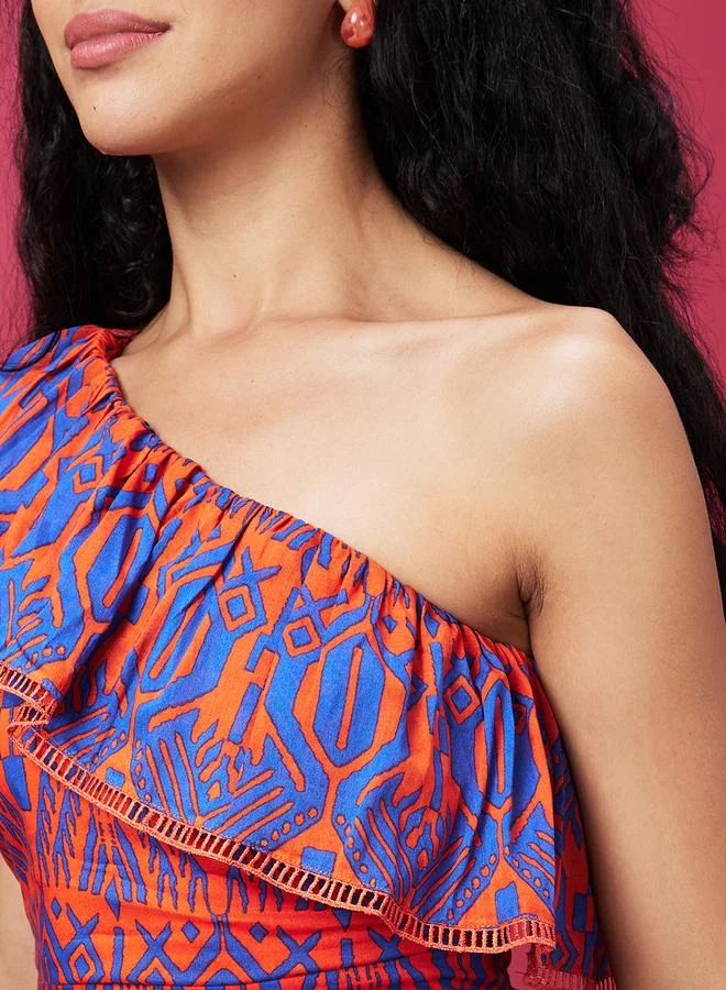 globus Globus Women Tribal Print One-Shoulder A-Line Midi Dress