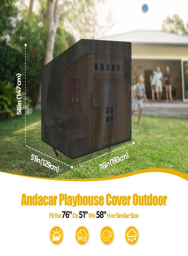 Andacar Outdoor Playhouse Cover for Kidkraft Wooden Playhouses, Waterproof Dustproof Play Houses Cover for Kids Outside Black - 76"L×51"W×61"H, Black - Image 2