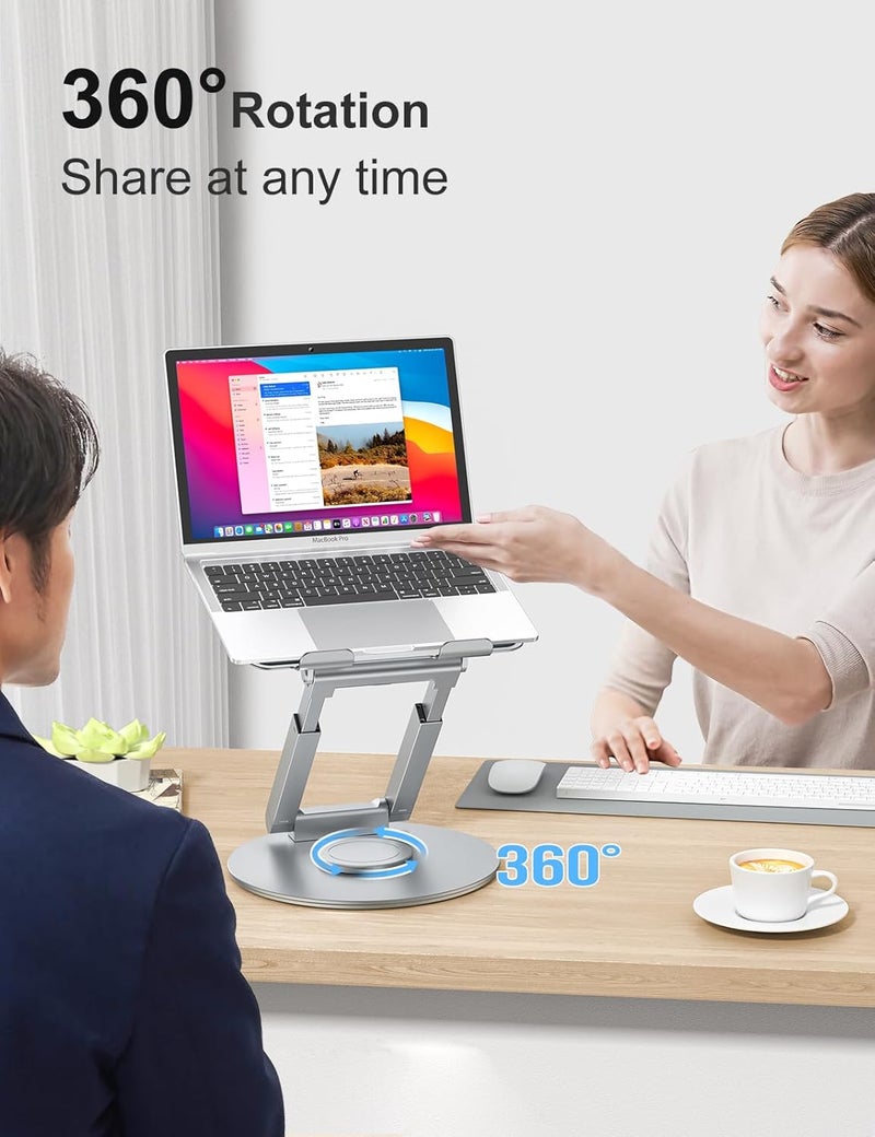 tounee حامل كمبيوتر محمول تلسكوبي من توني للمكتب مع قاعدة دوارة 360 درجة، للجلوس والوقوف، قابل لتعديل الارتفاع، حامل مرتفع محمول لوضعية جيدة، متوافق مع ماك بوك برو وجميع أجهزة الكمبيوتر المحمولة 10-17 بوصة (فضي) - Image 2
