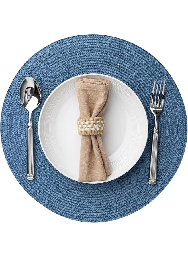 Round Placemats Set of 4 Plastic Woven Placemats Washable Wipeable Table Mats for Dining Table Heat Resistant Non-Slip Circle Place Mats (Royal Blue) - Image 1