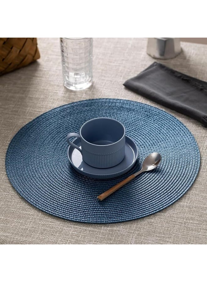 Round Placemats Set of 4 Plastic Woven Placemats Washable Wipeable Table Mats for Dining Table Heat Resistant Non-Slip Circle Place Mats (Royal Blue) - Image 2