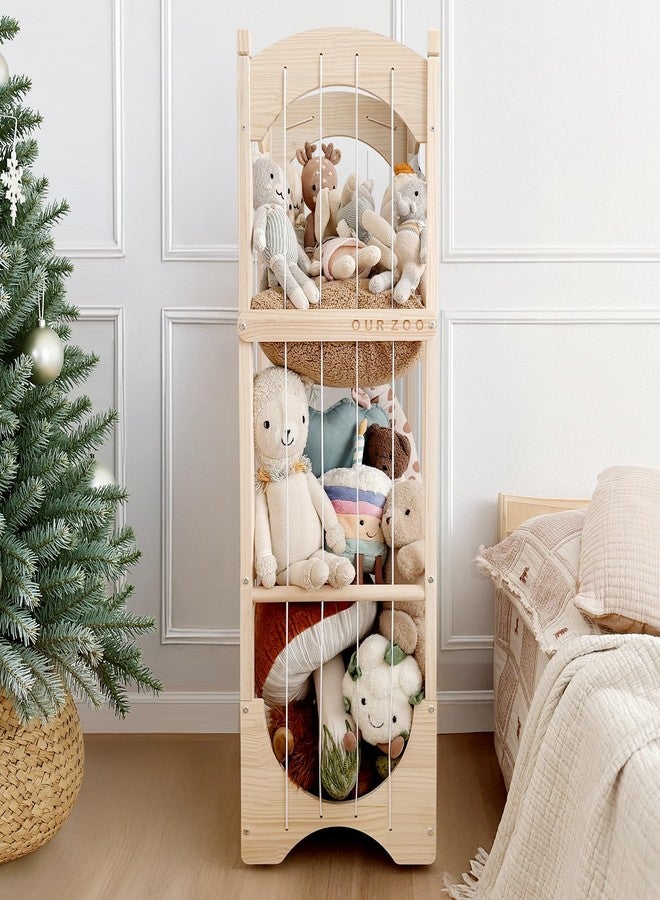 Fodoss Stuffed Animal Storage, Wooden Toy Storage Organizer with Arched Base, Detachable Bars & Lockable Wheels, 16.5" D x 16.5" W x 51.6" H - Image 1