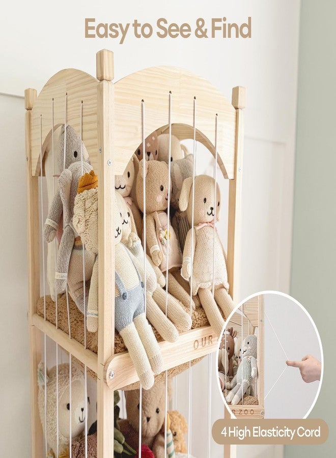 Fodoss Stuffed Animal Storage, Wooden Toy Storage Organizer with Arched Base, Detachable Bars & Lockable Wheels, 16.5" D x 16.5" W x 51.6" H - Image 5