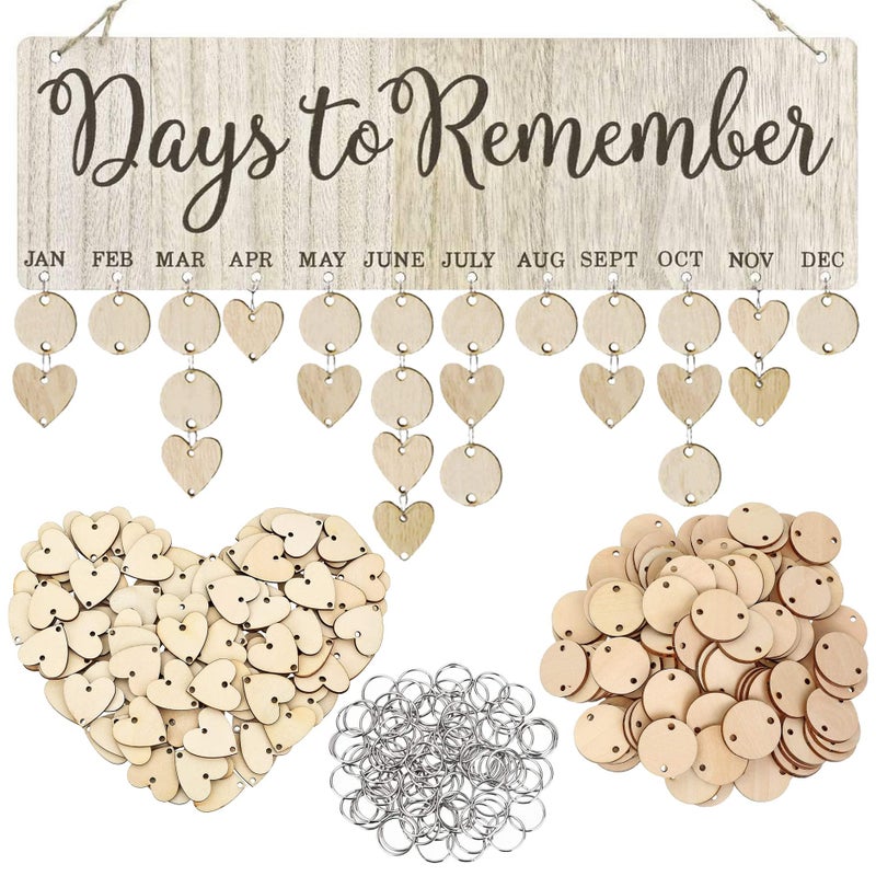 Family Birthday Board DIY Wooden Calendar Wall Hanging Birthday Reminder Plaquewith 100 Wooden TagsGreat Gift for Mom GrandmaDays to Remember