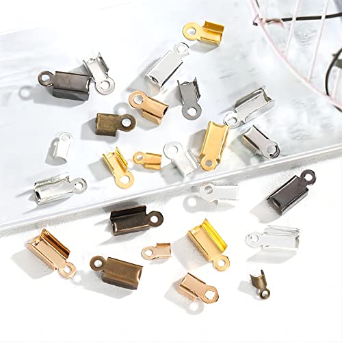 KAEZDD 200 Pieces Fold Over Cord Ends Cord Crimp End Tips Fold-Over End Caps Leather Ribbon Ending Clasp Tips Jewelry Connector for Jewelry Making, 3.5 x 9 mm/ 0.14 x 0.35 Inch, 6 Colors - Image 5