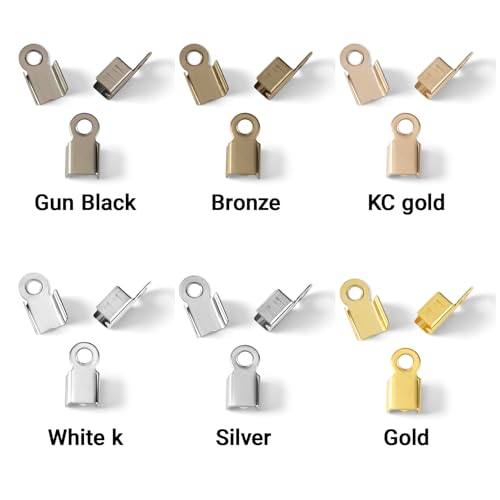 KAEZDD 200 Pieces Fold Over Cord Ends Cord Crimp End Tips Fold-Over End Caps Leather Ribbon Ending Clasp Tips Jewelry Connector for Jewelry Making, 3.5 x 9 mm/ 0.14 x 0.35 Inch, 6 Colors - Image 3