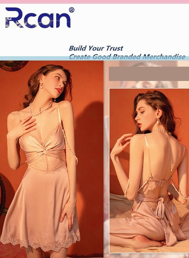 Rcan Fashion French Style Palace Lingerie For Women's Home Underwear Silky Soft Satin Backless Sling Ladies Boudoir Dress Sleepwear Nightdress Cute Babydoll - Image 1
