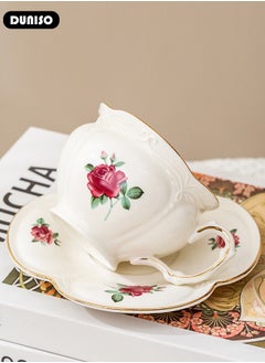 DUNISO Ceramic Tea Cups and Saucers, European Retro Style Coffee Cups, Glazed Tea Mugs,  Latte Cups and Espresso Mug for Coffee Drinks and Tea, Kitchen and Living Room Saucers Set,Ceramic Coffee Cup for Office and Home  - Image 2