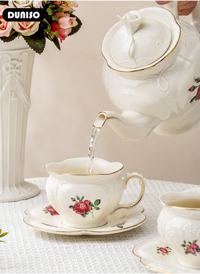 DUNISO Ceramic Tea Cups and Saucers, European Retro Style Coffee Cups, Glazed Tea Mugs,  Latte Cups and Espresso Mug for Coffee Drinks and Tea, Kitchen and Living Room Saucers Set,Ceramic Coffee Cup for Office and Home  - Image 3