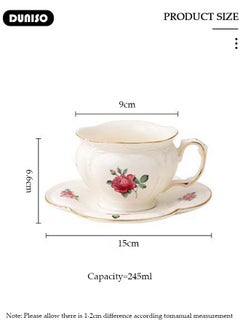 DUNISO Ceramic Tea Cups and Saucers, European Retro Style Coffee Cups, Glazed Tea Mugs,  Latte Cups and Espresso Mug for Coffee Drinks and Tea, Kitchen and Living Room Saucers Set,Ceramic Coffee Cup for Office and Home  - Image 4