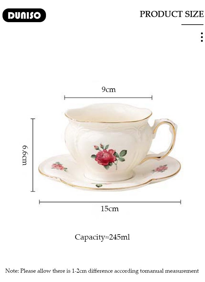 DUNISO Ceramic Tea Cups and Saucers, European Retro Style Coffee Cups, Glazed Tea Mugs,  Latte Cups and Espresso Mug for Coffee Drinks and Tea, Kitchen and Living Room Saucers Set,Ceramic Coffee Cup for Office and Home  - Image 4