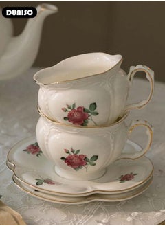 DUNISO Ceramic Tea Cups and Saucers, European Retro Style Coffee Cups, Glazed Tea Mugs,  Latte Cups and Espresso Mug for Coffee Drinks and Tea, Kitchen and Living Room Saucers Set,Ceramic Coffee Cup for Office and Home  - Image 5