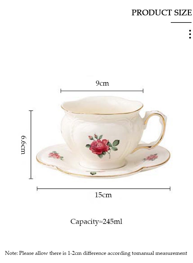 DUNISO أكواب شاي سيراميك وصحون، أكواب قهوة بأسلوب ريترو أوروبي، أكواب شاي مزججة، أكواب لاتيه وأكواب إسبريسو لمشروبات القهوة والشاي، مجموعة صحون للمطبخ وغرفة المعيشة، كوب قهوة سيراميك للمكتب والمنزل - Image 2