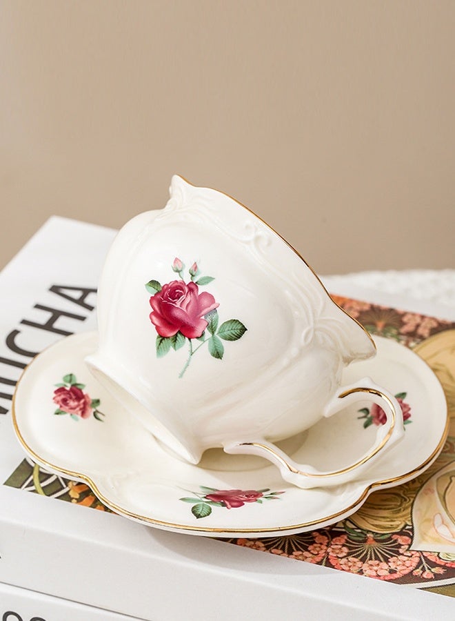 DUNISO أكواب شاي سيراميك وصحون، أكواب قهوة بأسلوب ريترو أوروبي، أكواب شاي مزججة، أكواب لاتيه وأكواب إسبريسو لمشروبات القهوة والشاي، مجموعة صحون للمطبخ وغرفة المعيشة، كوب قهوة سيراميك للمكتب والمنزل - Image 4