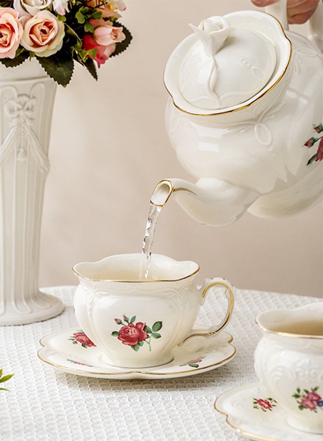 DUNISO أكواب شاي سيراميك وصحون، أكواب قهوة بأسلوب ريترو أوروبي، أكواب شاي مزججة، أكواب لاتيه وأكواب إسبريسو لمشروبات القهوة والشاي، مجموعة صحون للمطبخ وغرفة المعيشة، كوب قهوة سيراميك للمكتب والمنزل - Image 3