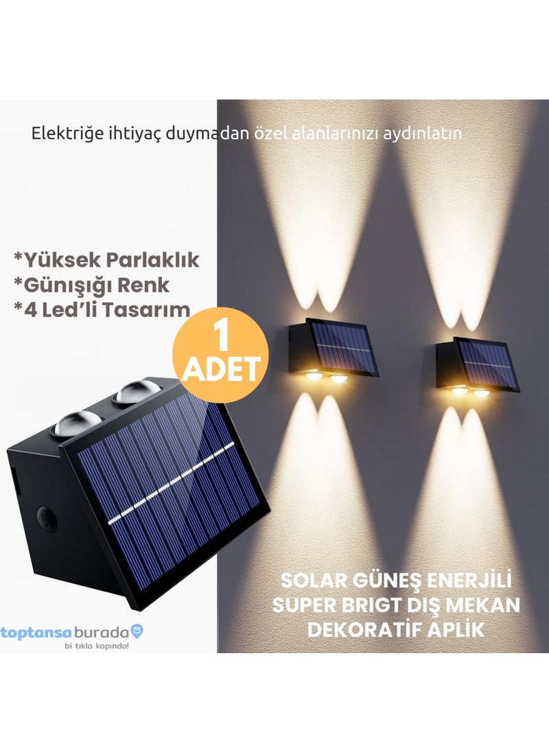 Technosmart 1PCS Solar Powered Double Sided 4 LED Wall Lamp Yellow Light Garden Lighting  - Image 1