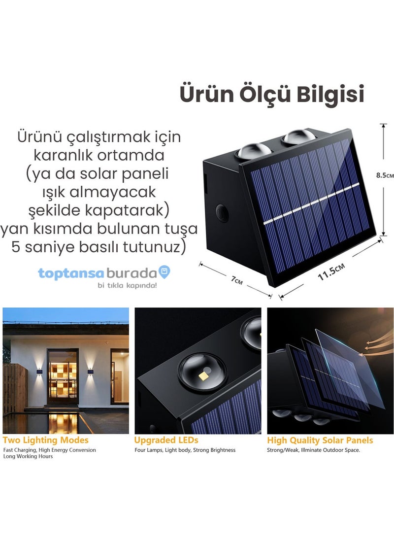 Technosmart 1PCS Solar Powered Double Sided 4 LED Wall Lamp Yellow Light Garden Lighting  - Image 5