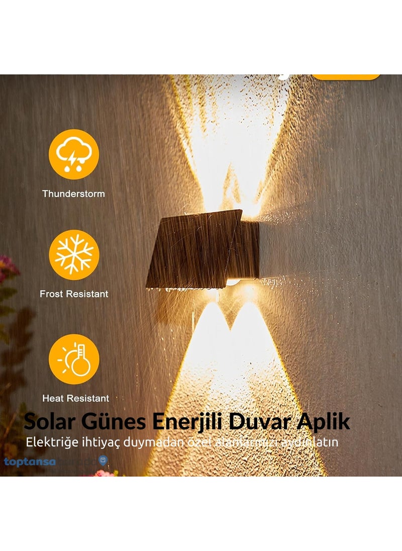 Technosmart 1PCS Solar Powered Double Sided 4 LED Wall Lamp Yellow Light Garden Lighting  - Image 2