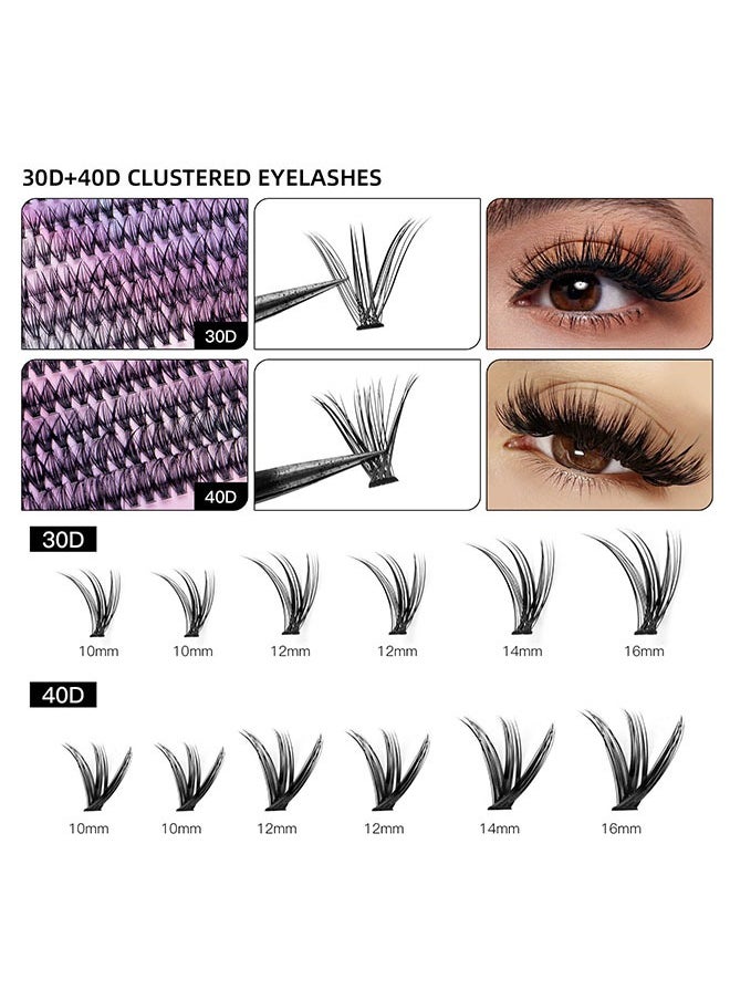 Beauty1234 - Segmented false eyelash set 240 clusters, 30D 40D Mix Lash Clusters, with Double Headed Glue, Tweezers, and Eyelash Brush, Eyelash Extension Kit, Enlarge Eyes Naturally, Curl Eyelash, DIY Eyelashes - Image 1