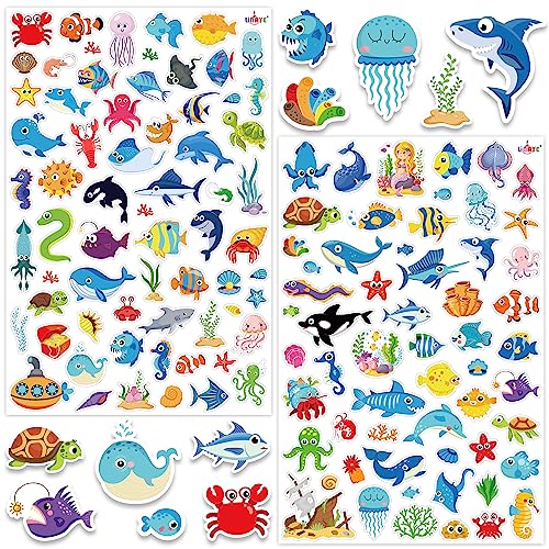 LINAYE 1480PCS Ocean Stickers for Kids 24 Sheets Vinyl Waterproof Under The Sea Fish Animal Stickers for Ocean Sea Party Favors Scrapbooking Water Bottles - Image 1