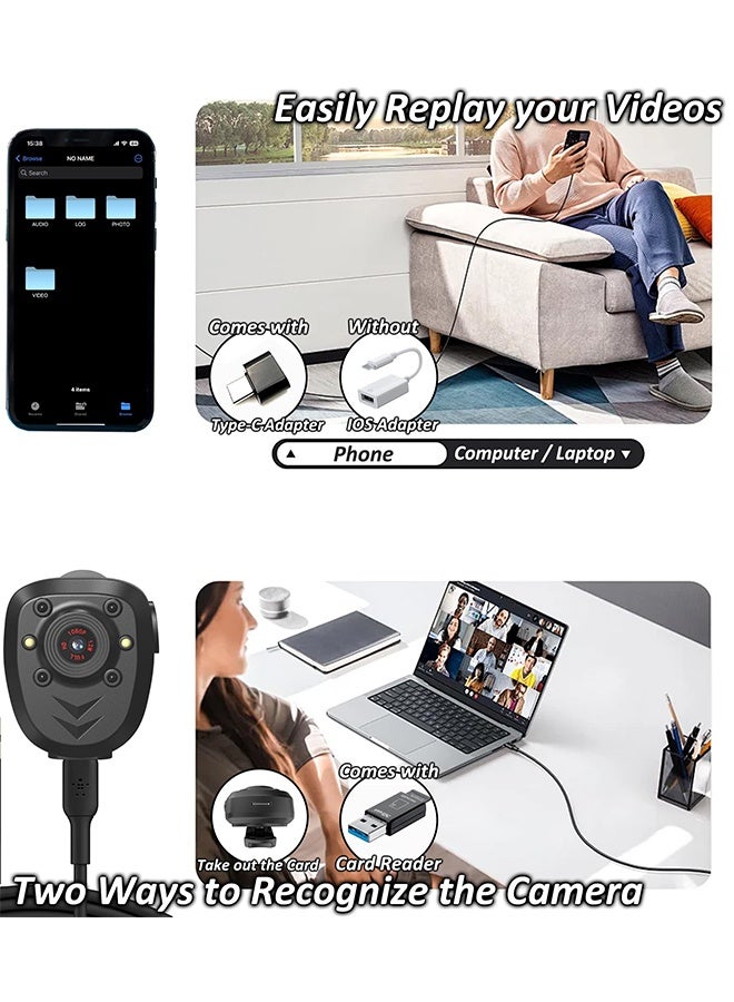 TT Body Camera with 1080P Recording Wireless Cam Built-in 128GB Card 1080P Police Recorder Security Cam with Night Vision Dash Cam for Home/Outdoor/Law Enforcement - Image 5