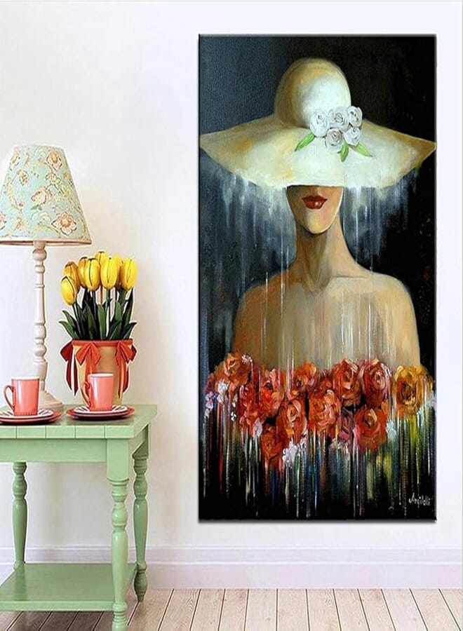 SXXRZA wall pictures 23.6x31.5in(60x80cm) No Frame Flowers Hat Woman Abstract Canvas Painting Poster Picture Decorative Painting Living Room Home Decor 