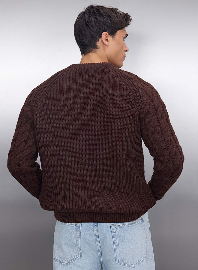 trendyol Unisex Crew Neck Wool Knitwear Sweater  Brown, Casual Regular Fit - Image 4