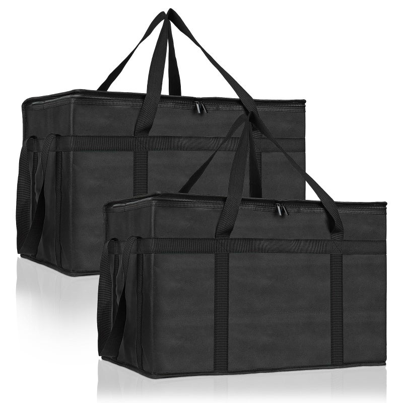 PEASUG 2PCS Insulated Bags for Food Delivery, XXXL Pizza Delivery Bags, Large Capacity Cooler Bag Keep Food Warm for Grocery Shopping and Catering, Foldable, Heavy-Duty (Black) - Image 1