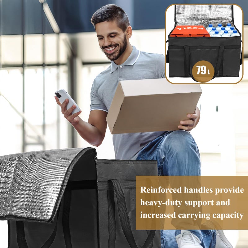 PEASUG 2PCS Insulated Bags for Food Delivery, XXXL Pizza Delivery Bags, Large Capacity Cooler Bag Keep Food Warm for Grocery Shopping and Catering, Foldable, Heavy-Duty (Black) - Image 4