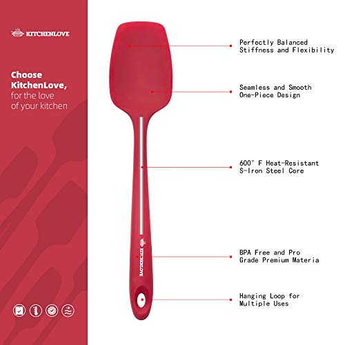 Kitchen Love KITCHENLOVE Premium 600°F Heat Resistant 5 Piece Silicone Spatula Set for Baking, Cooking, Mixing - Non-Stick with High Grade S-Iron Steel Core - One Piece Seamless Design - BPA Free (Red) - Image 3