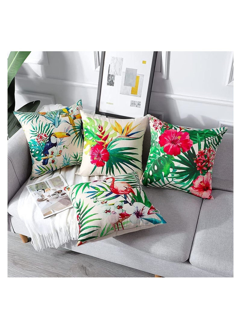 KASTWAVE Decorative Throw Pillow Covers Pack of 4 Waterproof Cushion Covers Perfect to Outdoor Patio Garden Living Room Sofa Farmhouse Decor 18x18 Inches Tropical Plants and Flowers Birds - Image 4