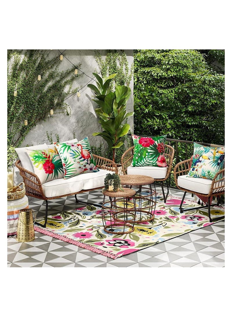 KASTWAVE Decorative Throw Pillow Covers Pack of 4 Waterproof Cushion Covers Perfect to Outdoor Patio Garden Living Room Sofa Farmhouse Decor 18x18 Inches Tropical Plants and Flowers Birds - Image 3
