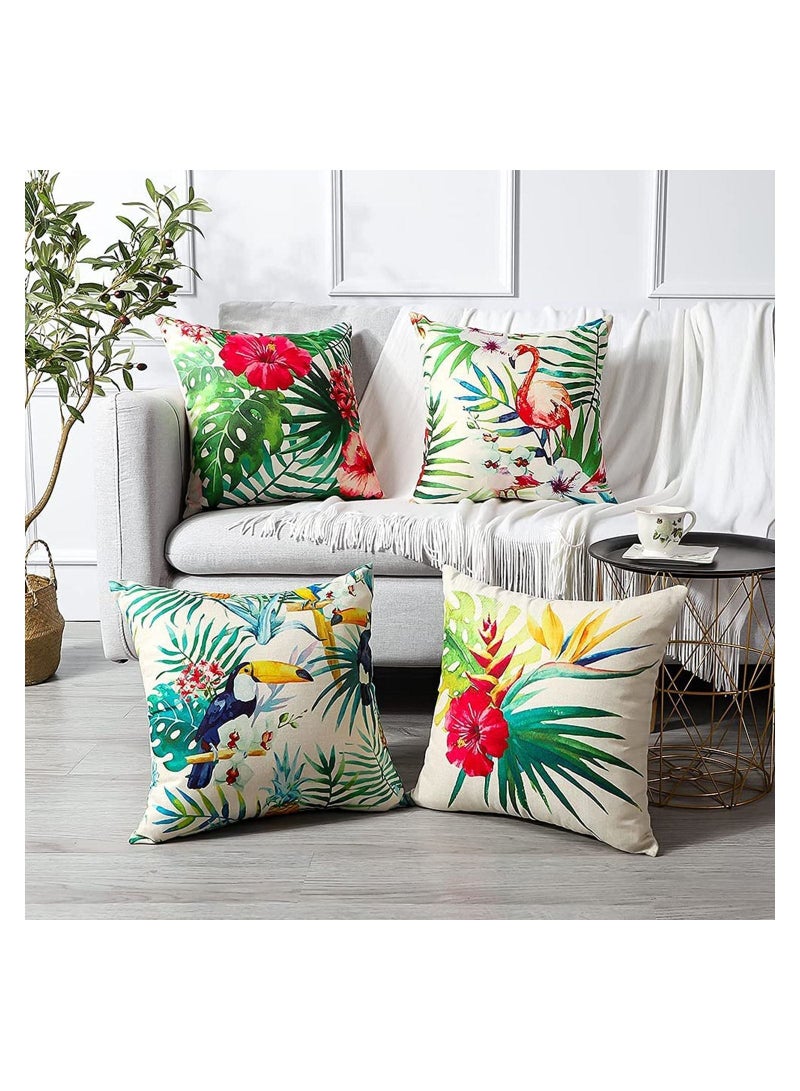 KASTWAVE Decorative Throw Pillow Covers Pack of 4 Waterproof Cushion Covers Perfect to Outdoor Patio Garden Living Room Sofa Farmhouse Decor 18x18 Inches Tropical Plants and Flowers Birds - Image 2