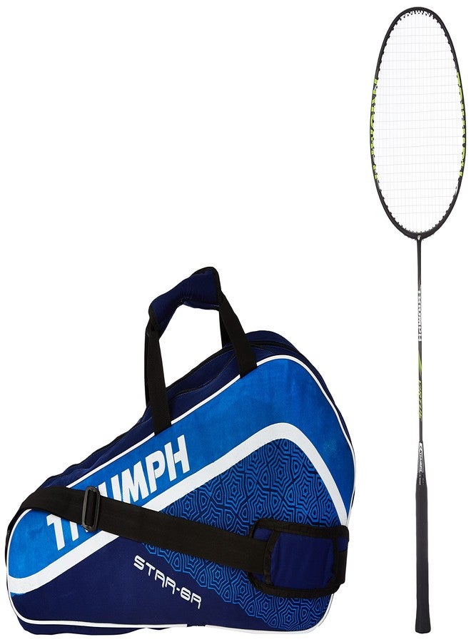 ترايامف مضرب تنس الريشة Triumph Virtue Graphite خفيف الوزن مع أوتار، وحقيبة Star-6R ذات قسمين، لون أزرق - Image 1