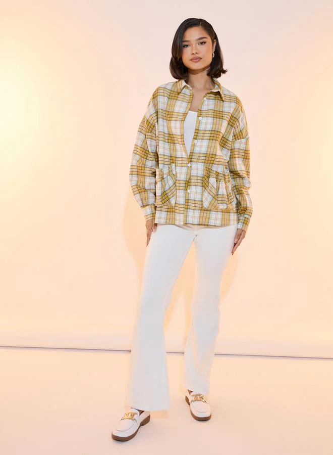 Take Two Checked Front Pocket Oversized Shirt