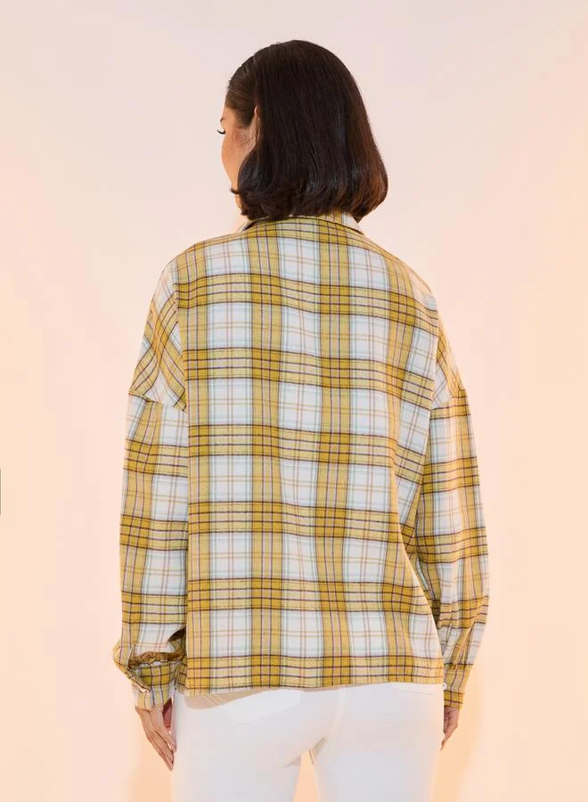 Take Two Checked Front Pocket Oversized Shirt
